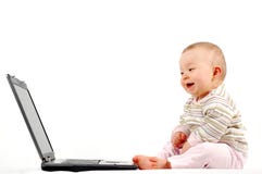 Happy Baby With Laptop 13 Royalty Free Stock Image
