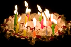 Happy Birthday Cake with Burning Candles Stock Photos Happy Birthday Cake with Burning Candles Stock Photos