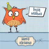 Happy Birthday Card With Bird Stock Vector - Illustration of brown ...