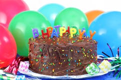 Happy Birthday Chocolate Cake and Balloons