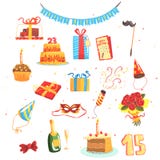 Happy Birthday Party Set Of Isolated Cute Cartoon Objects Related To Partying And Celebrating Stock Image Happy Birthday Party Set Of Isolated Cute Cartoon Objects Related To Partying And Celebrating Stock Image