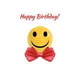 Happy Birthday VECTOR Illustration, Smiley Face On Realistic Yellow Ball with Red Bow Tie, Icon. vector illustration Happy Birthday VECTOR Illustration, Smiley Face On Realistic Yellow Ball with Red Bow Tie, Icon. vector illustration