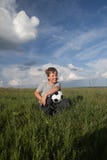 Happy boy with ball outdoors stock photography Happy boy with ball outdoors stock photography