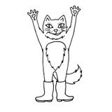 Happy cat in rubber boots. Monochrome sketch, hand drawing. Black outline on white background. Vector illustration stock illustration Happy cat in rubber boots. Monochrome sketch, hand drawing. Black outline on white background. Vector illustration stock illustration