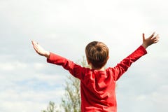 Happy Child Raising Hands Up At Nature. Health, Freedom And Future Concept. Happy Childhood. Fresh Air, Environment. Dream Of Royalty Free Stock Photos Happy Child Raising Hands Up At Nature. Health, Freedom And Future Concept. Happy Childhood. Fresh Air, Environment. Dream Of Royalty Free Stock Photos