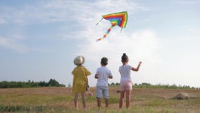 Happy childhood, little kids rejoice with kite having wonderful time in forest on family weekend during summer holiday stock footage Happy childhood, little kids rejoice with kite having wonderful time in forest on family weekend during summer holiday stock footage