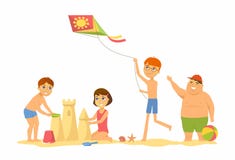 Happy Children On The Beach - Cartoon People Character Illustration Stock Photography Happy Children On The Beach - Cartoon People Character Illustration Stock Photography