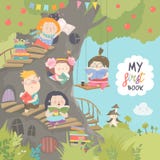 Happy Children Reading Books In The Treehouse Stock Photo