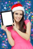 Happy Christmas Girl with Tablet royalty free stock photos Happy Christmas Girl with Tablet royalty free stock photos
