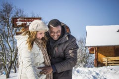 Happy couple in the snow