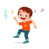 happy cute kid boy dance with music