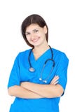 Happy Cute Nurse In Blue Uniform Royalty Free Stock Images