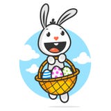 Happy Easter Bunny Holds Basket With Eggs Stock Photo