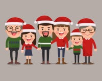 Happy family in Christmas hats. Stock Image Happy family in Christmas hats. Stock Image