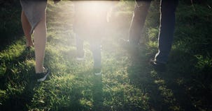 Happy family Father, Mother and little boy running across the field over sunset background. Healthy joyful family with stock video Happy family Father, Mother and little boy running across the field over sunset background. Healthy joyful family with stock video