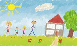 Happy family in front of their house vector illustration Happy family in front of their house vector illustration