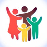 Happy family icon multicolored in simple figures. two children, dad and mom stand together. Vector can be used as logotype