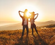 Happy family: mother, father, children son and daughter on sunset royalty free stock image Happy family: mother, father, children son and daughter on sunset royalty free stock image