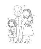 A happy family. Parents with children. Cute cartoon dad, mom, daughter and son. vector illustration A happy family. Parents with children. Cute cartoon dad, mom, daughter and son. vector illustration