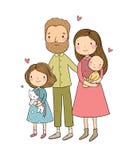 A happy family. Parents with children. Cute cartoon dad, mom, daughter and son. stock illustration A happy family. Parents with children. Cute cartoon dad, mom, daughter and son. stock illustration