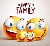 Happy family smiley face vector characters with father, mother and children