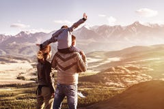 Happy family travel tourism mountains concept stock photography Happy family travel tourism mountains concept stock photography