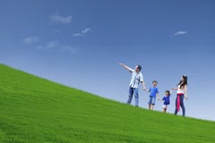 Happy family trip on hill stock photo Happy family trip on hill stock photo