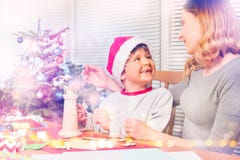 Happy family making Christmas decorations together stock photography Happy family making Christmas decorations together stock photography