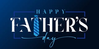 Happy Fathers day white calligraphy and blue striped necktie. Happy father`s day quote lettering holiday background. Dad my king vector illustration banner