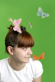 Happy Girl With Flying Butterflies Royalty Free Stock Images