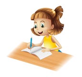A happy girl writing
