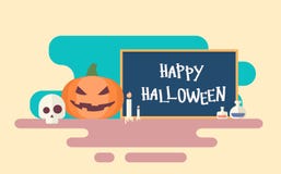 Happy Halloween Banner Invitation Card Skull Pumpkin Face. Flat Vector Illustration Royalty Free Stock Photo Happy Halloween Banner Invitation Card Skull Pumpkin Face. Flat Vector Illustration Royalty Free Stock Photo