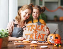 Happy Halloween! family mother and daughter getting ready for stock images Happy Halloween! family mother and daughter getting ready for stock images