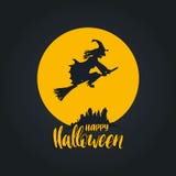 Happy Halloween lettering with witch vector illustration for party invitation card, poster. All Saints Eve background. Stock Images Happy Halloween lettering with witch vector illustration for party invitation card, poster. All Saints Eve background. Stock Images