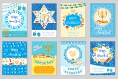 Happy Hanukkah set of greeting cards, flyer, poster. Hanukkah collection of templates for your invitation design. With Royalty Free Stock Image Happy Hanukkah set of greeting cards, flyer, poster. Hanukkah collection of templates for your invitation design. With Royalty Free Stock Image