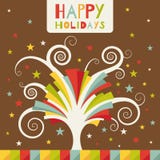 Happy Holidays. Greeting Card With Colored Tree Royalty Free Stock Photography Happy Holidays. Greeting Card With Colored Tree Royalty Free Stock Photography