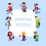 Happy Young Jumping People Banner Illustration vector illustration Happy Young Jumping People Banner Illustration vector illustration