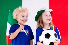 Happy kids, Italy football supporters stock photo Happy kids, Italy football supporters stock photo
