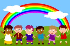 Happy Kids with Rainbow