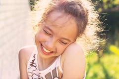 Happy Little girl excited. Cute preteen Girl smiling very happy, royalty free stock image Happy Little girl excited. Cute preteen Girl smiling very happy, royalty free stock image