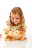 Happy little girl with her chicks stock images Happy little girl with her chicks stock images