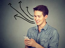 Happy man using mobile phone texting sending messages Royalty Free Stock Photography Happy man using mobile phone texting sending messages Royalty Free Stock Photography