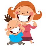 Happy mom and son smiling showing their teeth stock illustration Happy mom and son smiling showing their teeth stock illustration