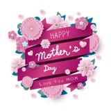 Happy mothers day message and pink flowers with ribbon stock illustration Happy mothers day message and pink flowers with ribbon stock illustration