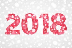 2018 Happy New Year abstract triangle illustration. Decorative red geometric icon. Gray and white gradient background with snow stock illustration 2018 Happy New Year abstract triangle illustration. Decorative red geometric icon. Gray and white gradient background with snow stock illustration