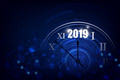 2019 Happy New Year banner with round clock. Vector illustration stock illustration 2019 Happy New Year banner with round clock. Vector illustration stock illustration