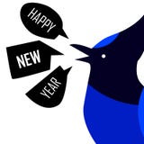 Happy New Year card with Blue Jay. Flat design. Vector stock illustration Happy New Year card with Blue Jay. Flat design. Vector stock illustration