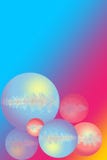 Happy New Year card. Christmas colorful balls with the flower and openwork image. Background rainbow. Copy space royalty free illustration Happy New Year card. Christmas colorful balls with the flower and openwork image. Background rainbow. Copy space royalty free illustration
