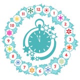 Happy New Year 2019 card. Christmas wreath, clock. Christmas wreath with fir branches, clock, snowflakes. New year and christmas symbols. Happy New Year 2019 vector illustration Happy New Year 2019 card. Christmas wreath, clock. Christmas wreath with fir branches, clock, snowflakes. New year and christmas symbols. Happy New Year 2019 vector illustration