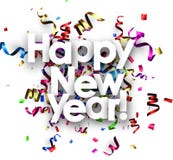 Happy New Year card with serpentine. White happy New Year card with colorful paper serpentine. Vector illustration stock illustration Happy New Year card with serpentine. White happy New Year card with colorful paper serpentine. Vector illustration stock illustration